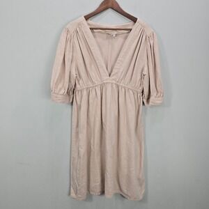 Go Fish Dress XL‎ Beige Linen Puff Sleeve Babydoll Beachy Coastal Cottagecore